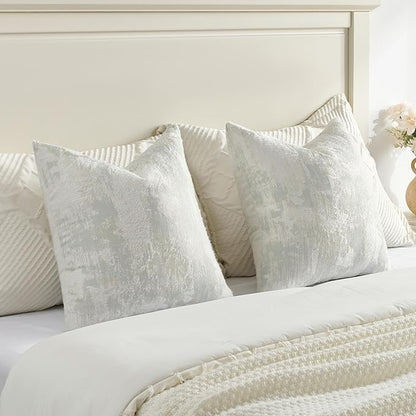 FUTEI Light Blue White Decorative Throw Pillow Covers 12x20 Inch Set of 2,Soft Faux Cashmere Jacquard - Textured & Cozy Pillow Case,Modern Home Decor for Couch Bed Living Room