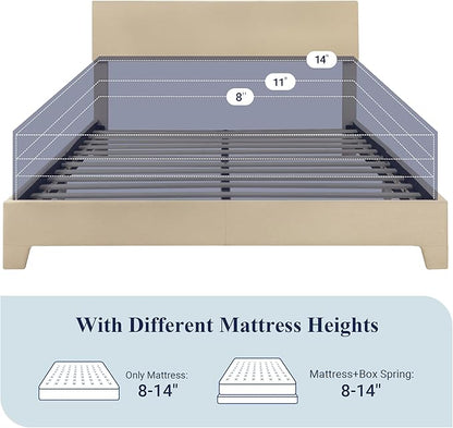 Allewie Queen Size Bed Frame with Adjustable Headboard, Upholstered Platform Bed with Wood Slats, Heavy Duty Mattress Foundation, No Box Spring Needed, Noise-Free, Easy Assembly, Beige