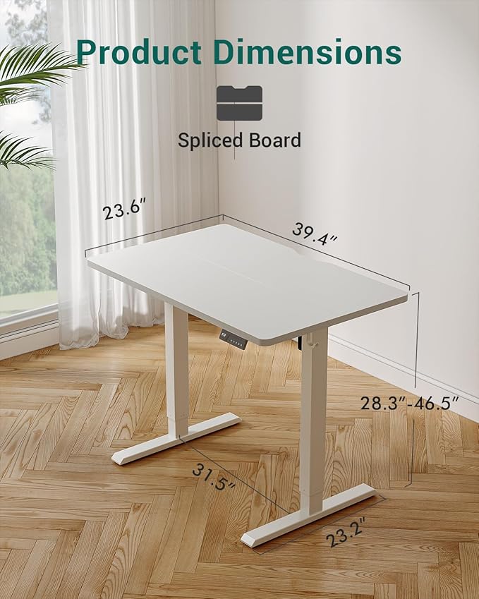CubiCubi 40 x 24 Inches Electric Standing Desk, Height Adjustable Sit to Stand Desk, Home Office Table with Splice Board, White