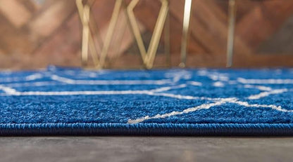 Unique Loom Trellis Frieze Collection Area Rug - Geometric (5' 1" Round, Navy Blue/ Ivory)