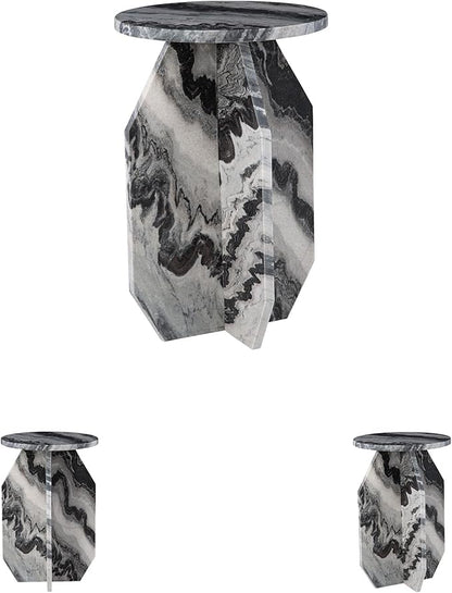 Signature Design by Ashley Wrenlane Contemporary Marble Accent Table, Black & White