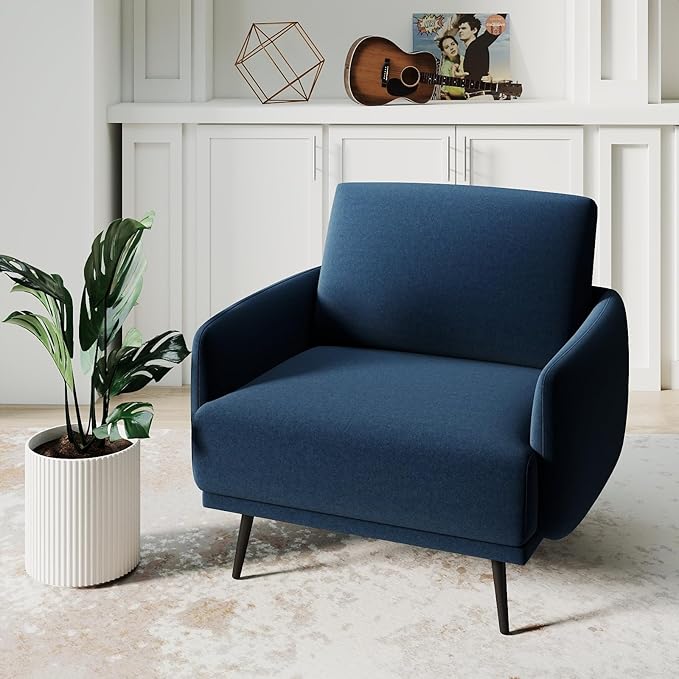 Mid-Century Accent Chair,Modern Oversized Armchair for Living Room,Comfy Upholstered Reading Accent Chairs for Bedroom,Single Sofa Chair (Navyblue-1PACK)