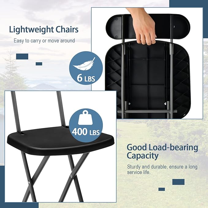 GYMAX Folding Chair, 400lbs Plastic Chairs Set with Steel Frame & Ergonomic Curved Back, Indoor & Outdoor Commercial Event Seat for Meeting, Wedding, Stackable Lightweight Folding Chairs (4, Black)