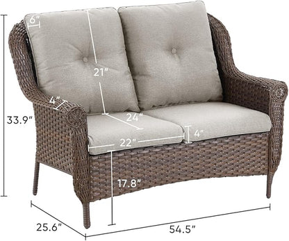 Patio Loveseat Outdoor Wicker Sofa - Heavy Duty All-Weather Brown Rattan 2-Person Sofas with High Back and Comfortable Thick Cushions for Garden Back Porch Poolside Apartment - Beige