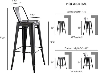 AC Pacific 30” Metal Barstool Set of 2 – Country Rustic Style with Low Back, Lightweight & Sturdy Build, Easy Assembly – Distressed Black