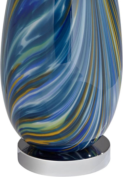 Possini Euro Design Pablo Modern Style Table Lamp with USB Charging Port 27" Tall Multi Blue Art Glass White Drum Shade for Living Room Bedroom House Bedside Nightstand Home Office (Color May Vary)