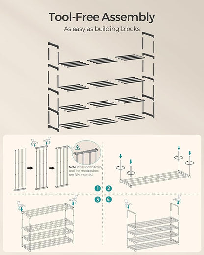 SONGMICS Shoe Rack, 4-Tier Shoe Organizer, Metal Storage Shelf, Upright or Upside Down, for 25-30 Pairs, Stackable, for Entryway, 11.8 x 46.1 x 29.5 Inches, Black ULSA034B01