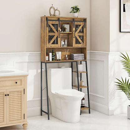 Vabches Over The Toilet Storage Cabinet, Farmhouse Storage Cabinet Over Toilet with Sliding Barn Door，Home Space-Saving Toilet Rack, for Bathroom, Restroom, Laundry