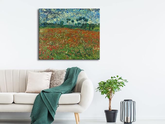Wieco Art Large Poppy Field June 1890 Canvas Print of Vincent Van Gogh Wall Art Paintings Reproduction Field Pictures Artwork for Wall Decor and Home Decorations