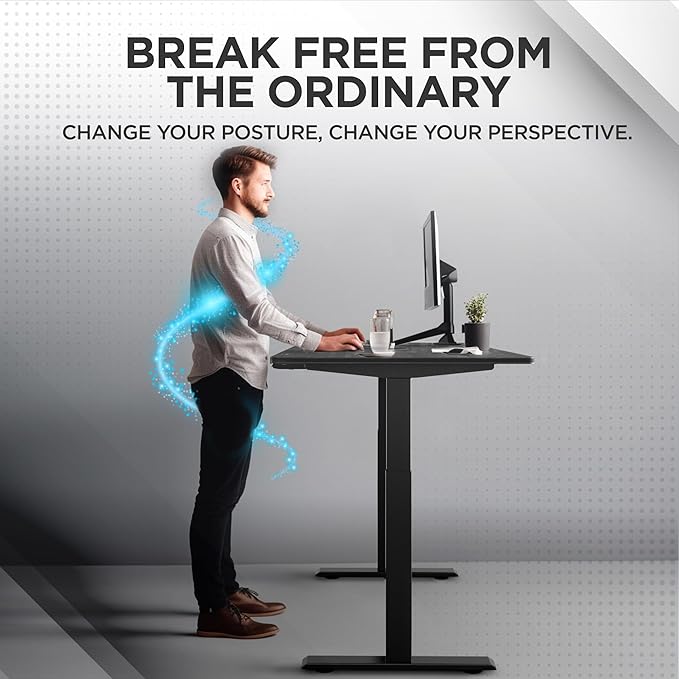 Rise Up Electric Standing Desk Adjustable Height 24-49" Dual Motor One Piece 60x30 Bamboo Large Standing Desk, Sit Stand Desk Rising Desk Home Office