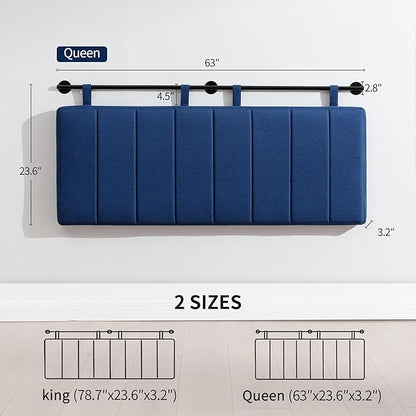 UEV Queen Headboard Only, Wall Mounted Hanging Upholstered Bed Head Board, Modern Vertical Channel Design of Fine Linen, Elegant Dark Blue Fluted Headboard for Bedroom (Dark Blue, Queen Size)