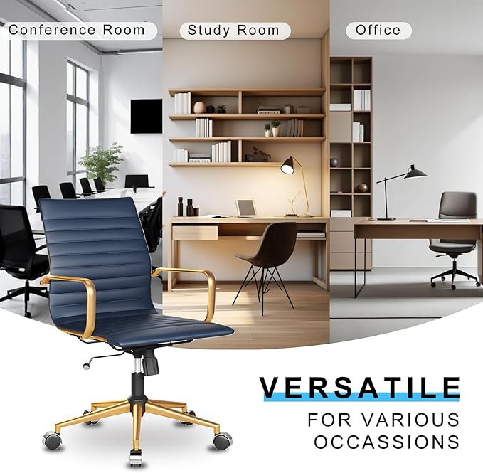 Executive Desk Chair Ergonomic Swivel Office Chair with Armrests and Wheels Heavy Duty Chair for Home Office Comfortable Wide Seat for Women and Men ，Gold Navy