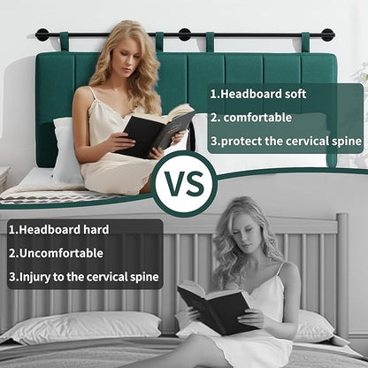 UEV King Headboard Only, Wall Mounted Hanging Upholstered Bed Head Board, Modern Vertical Channel Design of Fine Linen, Elegant Light Yellow Fluted Headboard for Bedroom (Dark Green, King Size)