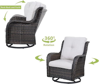 HUMMUH 7pcs Patio Furniture Set Swivel Rocker Patio Chairs,PE Wicker Outdoor Sofa Set of 2 with Coffee Table and Ottomans(Brown,Beige)