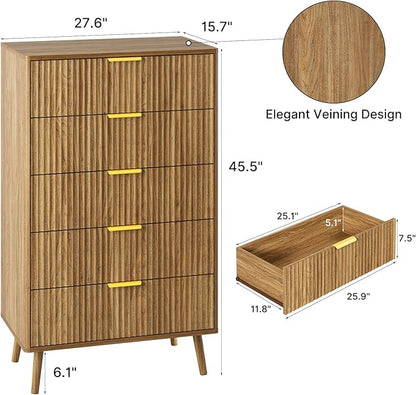 LYNSOM Fluted Dresser and Nightstand Sets 4 Piece, 2-Drawer Nightstands and 5/7 Drawers Dresser, Wood Bedroom Furniture Set for Home, Bedroom, Hallway, Natural Oak