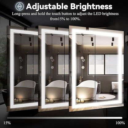 VooBang Bathroom Mirror with Lights 40 x 60 inches - 3 Adjustable Lighting Modes LED Bathroom Vanity Mirror, Anti-Fog, Memory Function, Tempered Glass, Wall Mounted Horizontally Vertically