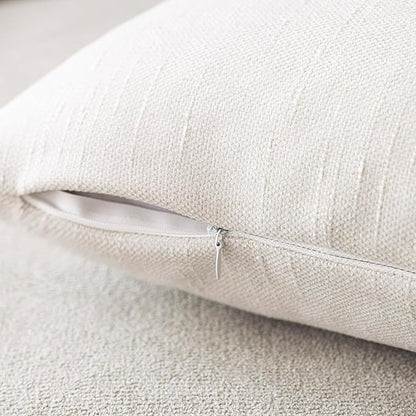 Foindtower Pack of 2 Soft Textured Chenille Throw Decorative Pillow Covers Square Accent Solid Cushion Cover Cozy Neutral Farmhouse Pillow Case for Couch Bedroom Living Room 24x24 Inch, Ivory White