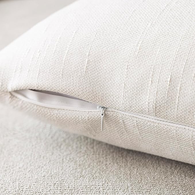 Foindtower Pack of 2 Soft Textured Throw Decorative Pillow Covers Square Accent Solid Cushion Cover Cozy Neutral Farmhouse Pillow Case for Couch Sofa Bedroom Living Room 18x18 Inch, Ivory White