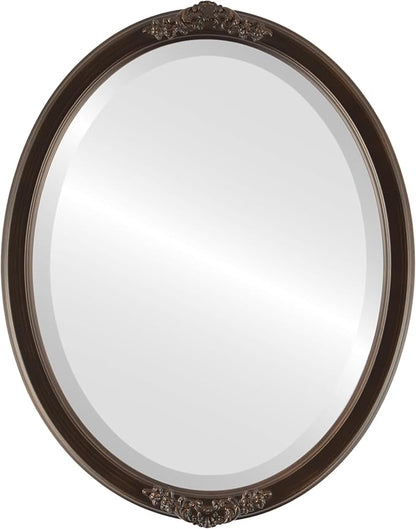 OVALCREST Oval Beveled Wall Mirror for Home Decor - Athena Style - Rubbed Bronze - 26" x 22" Outside Dimensions
