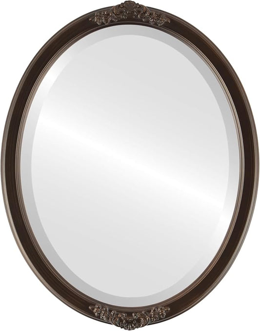 OVALCREST Oval Beveled Wall Mirror for Home Decor - Athena Style - Rubbed Bronze - 26" x 22" Outside Dimensions