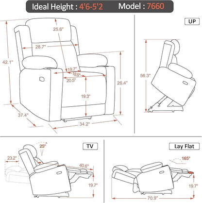 MCombo Small Triple Motor Power Lift Recliner Chair with Massage and Heat for Petite Elderly People, Adjustable Headrest, Infinite Position, USB Ports, Fabric 7664 (Grey, Small)