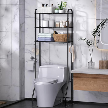 samstar 3 Tier Over The Toilet Storage Rack, Bathroom Organizer Shelves Cabinet Above Toilet, Freestanding Shelf Space Saver, Black