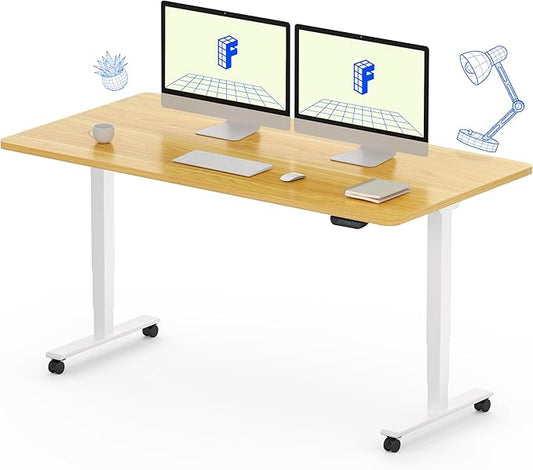 FLEXISPOT E6 MAX Dual Motor 55x28 Inch 3-Stage Heavy Duty Standing Desk, 330lbs Weight Capacity, Height Adjustable Desk w/Cable Management & Wheels (Seamless Maple Desktop + White Frame)