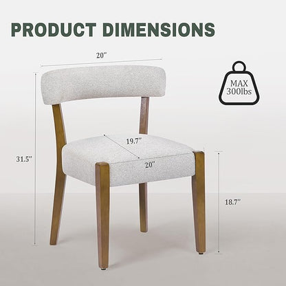 Modern Dining Chairs Set of 8, Walnut Upholstered Kitchen & Dining Room Chairs, Mid Century Modern Wooden Dining Chairs Oversized Sturdy Rounded Chairs Curved Back, Beige Fabric