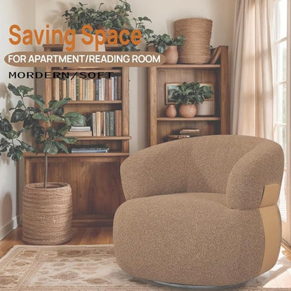 Swivel Barrel Accent Chairs-Modern Round Club Arm Chair Upholstered Living Room Armchair, Single Sofa Seating Bedroom Side Reading Seat for Living Roon Office (Caramel,1 Pack)