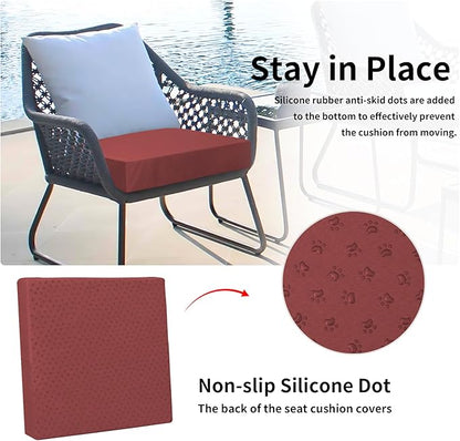 Easy-Going Waterproof Patio Cushion Covers ONLY Cover 27x25x5 inch 2 Pack Replacement Non-Slip Outdoor Seat Cushion Slipcover with Zipper. Wine
