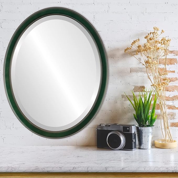 OVALCREST Oval Beveled Wall Mirror for Home Decor - Toronto Style - Hunter Green - 26" x 20"