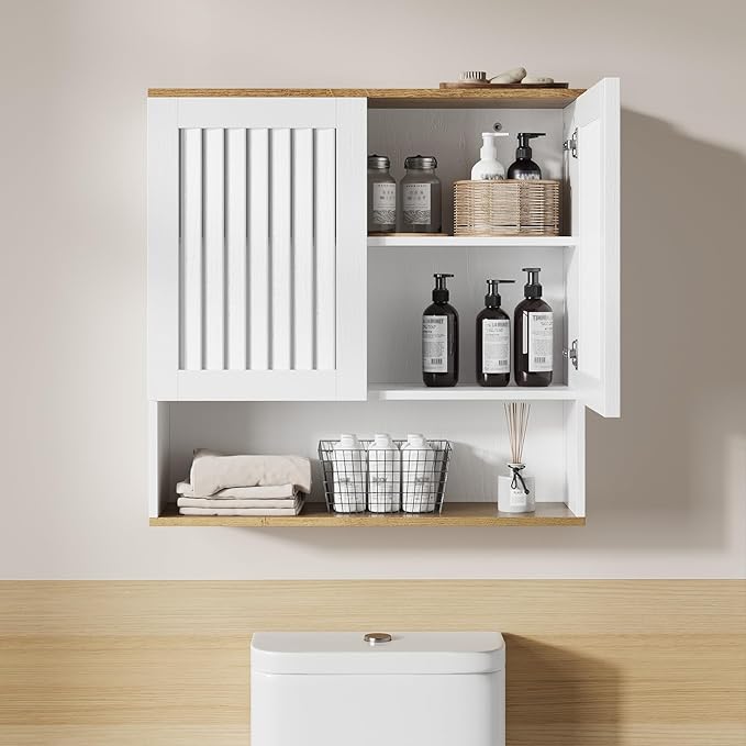 Bathroom Wall Cabinet, Medicine Cabinet with Louvered Doors & Adjustable Shelf, Over The Toilet Storage Cabinet for Laundry Room & Kitchen & Living Room