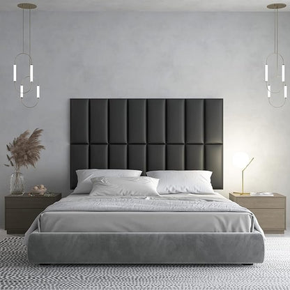 Art3d Peel and Stick Headboard for Twin in Black, Pack of 4 Panels Sized 9.84" x 23.62", 3D Wall Panel, Upholstered Wall Panel