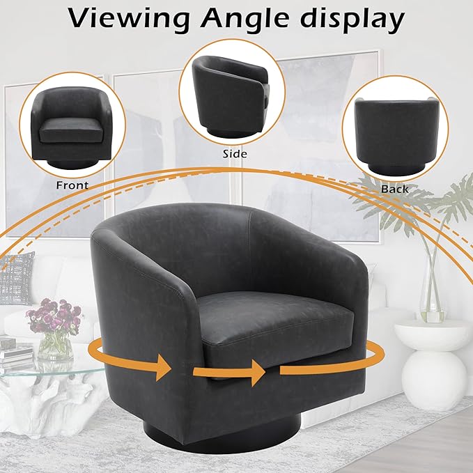 Lumibee Swivel Accent Chairs Set of 2, Faux Leather Swivel Barrel Chairs for Living Room, Modern Comfy Upholstered Round Armchairs Single Sofa Chairs for Bedroom, Club-Black