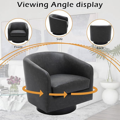Lumibee Swivel Accent Chairs Set of 2, Faux Leather Swivel Barrel Chairs for Living Room, Modern Comfy Upholstered Round Armchairs Single Sofa Chairs for Bedroom, Club-Black