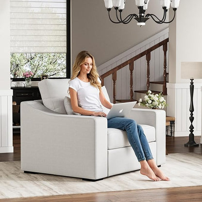 ABCASA Accent Chairs Set of 2,Living Room Furniture Set,Oversized Single Sofa with Extra Wide Armrest,Detachable Cover,Comfy Upholstered Reading Chairs for Office,Apartment,Dorm,Linen,Ivory
