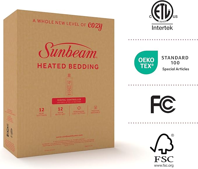 Sunbeam Restful Premium Quilted Heated Mattress Pad - King White