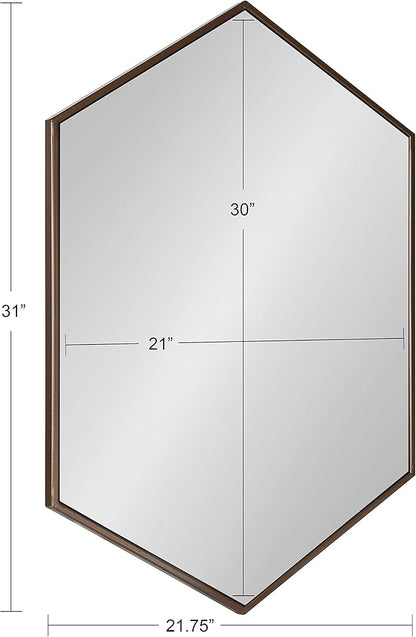 Kate and Laurel McNeer Modern Wall Mirror, 31 x 22, Bronze, Geometric Hexagon Mirror for Wall