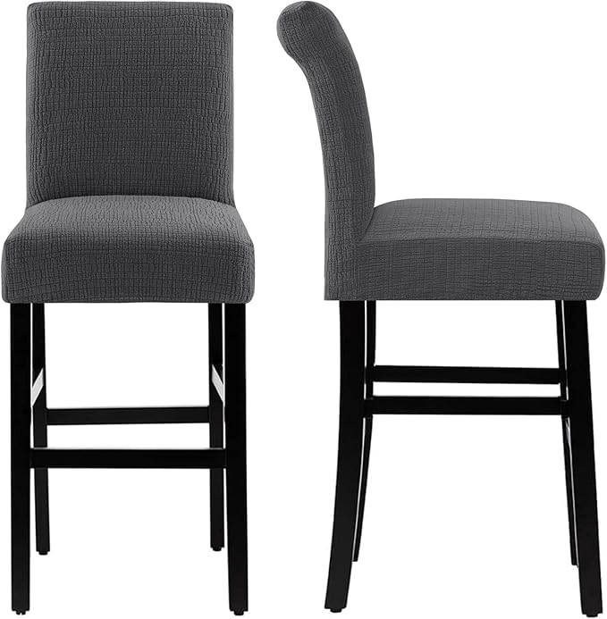 H.VERSAILTEX 100% Waterproof Barstool Covers Slipcovers Stretch Pub Counter Stool Chair Covers Height Stool Seat Covers Removable Stool Covers Jacquard Crizzle Pattern Chair Seat Covers Set Of 4, Grey