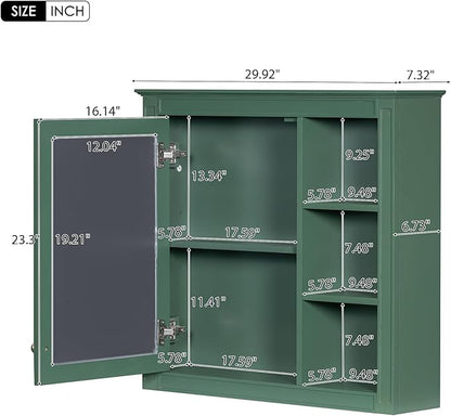 Bathroom Wall Cabinet with Mirror, 30'' x 28'' Medicine Cabinet with Mirror Door and Adjustable Shelves, Over Toilet Storage Cabinet, Wall-Mounted Bathroom Mirrors for Over Sink with Storage