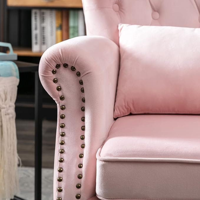 chairus Mid-Century Modern Accent Chairs Set of 2, Comfy Tufted Single Sofa Chair Wingback Armchair with Pillow for Club, Living Room, Bedroom - Velvet, Pink