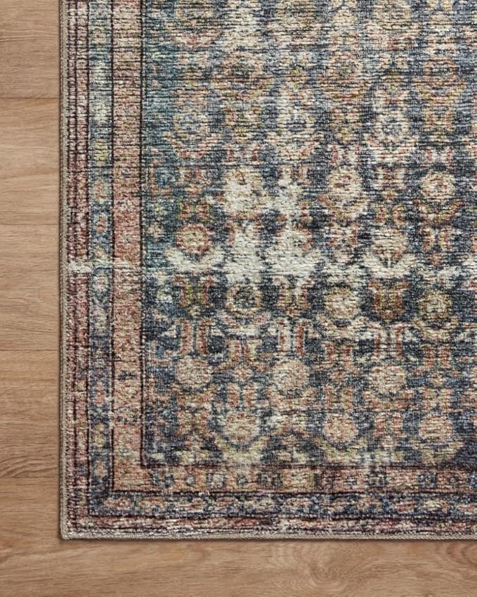 Loloi Amber Lewis Billie Collection, Ocean & Brick 2'-6" x 7'-6" Area Rug – Antique & Distressed Accent Rugs for Living Room, Bedroom, Entryway & Hallway, No Shed High Traffic Area Home Decor Rug