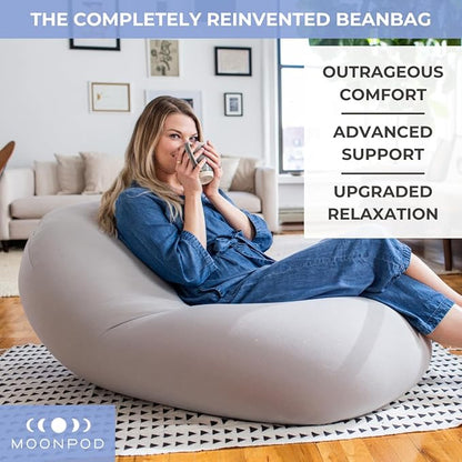 The Moon Pod Bean Bag Chair - Large, Modern Beanbag for Adults, Kids and Teens. Washable Stretch Cover Filled with Thousands of High Density Micro-Beads (Light Blue).
