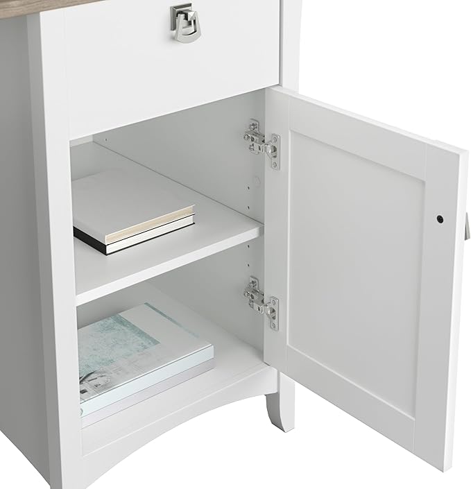 Bush Furniture Salinas Computer Desk with Hutch | Study Table with Drawers, Cabinets & Pullout Keyboard/Laptop Tray | Modern Home Office Desk in Pure White and Shiplap Gray | Work Desk with Storage