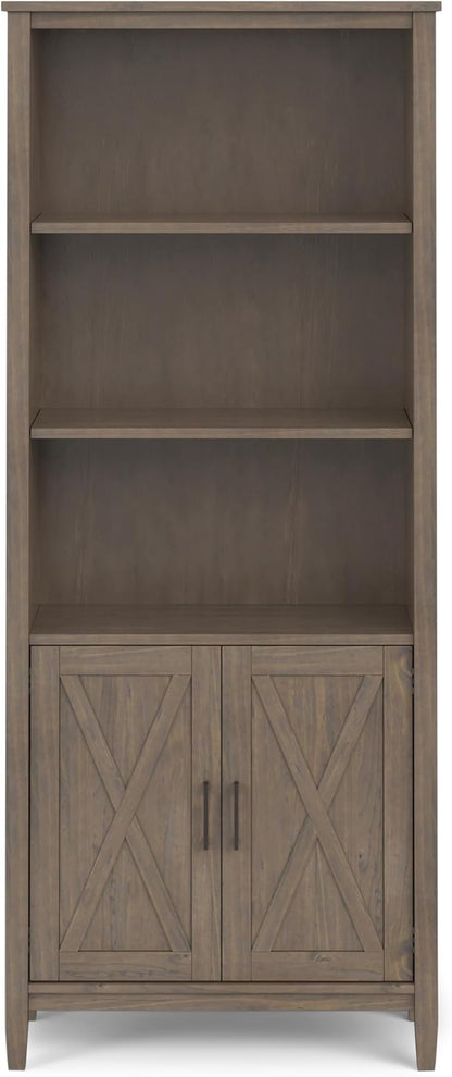 SIMPLIHOME Ela Bookcase - 72 inch Tall 5-Shelf Solid Wood Bookshelf in Smoky Brown, Transitional Storage for Living Room, Study Room or Office with Open Design and Sleek Panel Detailing