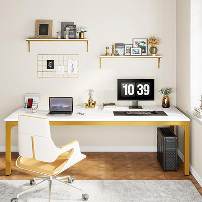 Tribesigns Modern 78.7 Inches Extra Long Computer Desk 2 Person Desk, Double Long Desk, Workstaion for Home Office, White+Gold