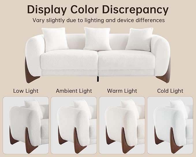 Morden Fort 2 Piece Cloud Couch Set, Modern Sherpa Boucle Sofa Set with Wood Legs, Skin-Friendly Minimalist Upholstered Comfy Couch Sofa for Living Room, White 3-Seater & Geen Tilt Back Chair Mix
