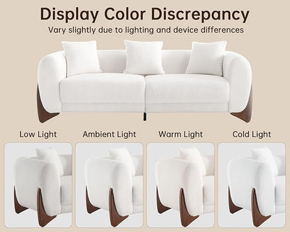Morden Fort Cloud Boucle Chairs - Modern Accent Chairs Set of 2, Sturdy Tilted Wood Legs with Thick Cushion Comfy Lumbar Pillow Armless Reading Chairs for Living Room Lounge Bedroom - Off White