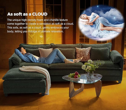 ELUCHANG Oversized 153" Modular Sectional Sofa, Comfy Deep Seat Cloud Couch Sleeper Sofa Bed, 8 Seat Modern Couch with Removable Cover for Living Room, Apartment, DIY Combination, Chenille Olive Green