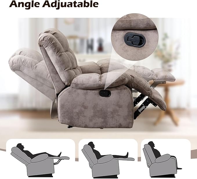 EBELLO Manual Recliner Couch Set, Soft Fabric Reclining Living Room Set, Included Single Recliner Chair and Loveseat Sofa, Light Brown